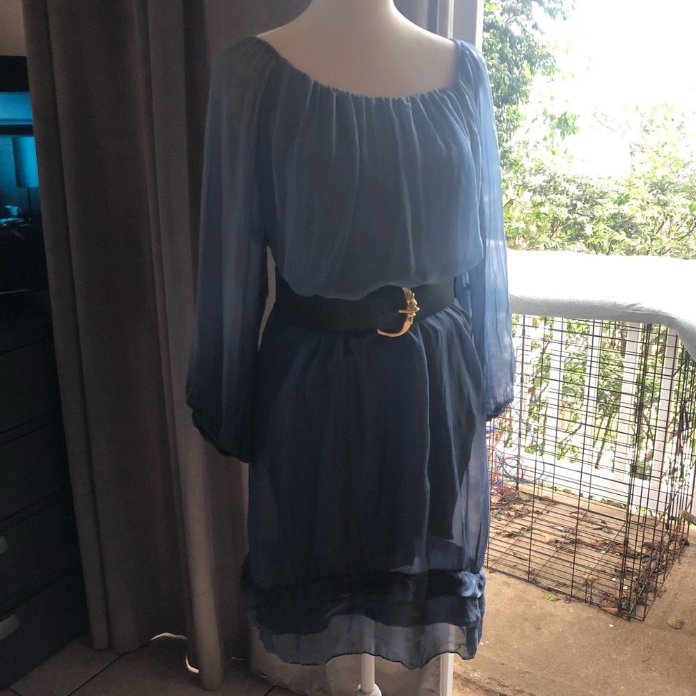 Pure silk dress brand prontomoda giusy made in Italy 100% silk size L wt  belt